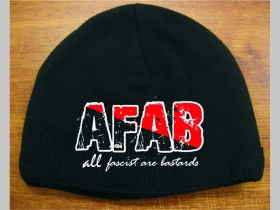 AFAB all fascist are bastards čierna pletená čiapka stredne hrubá vo vnútri naviac zateplená, univerzálna veľkosť, materiálové zloženie 100% akryl